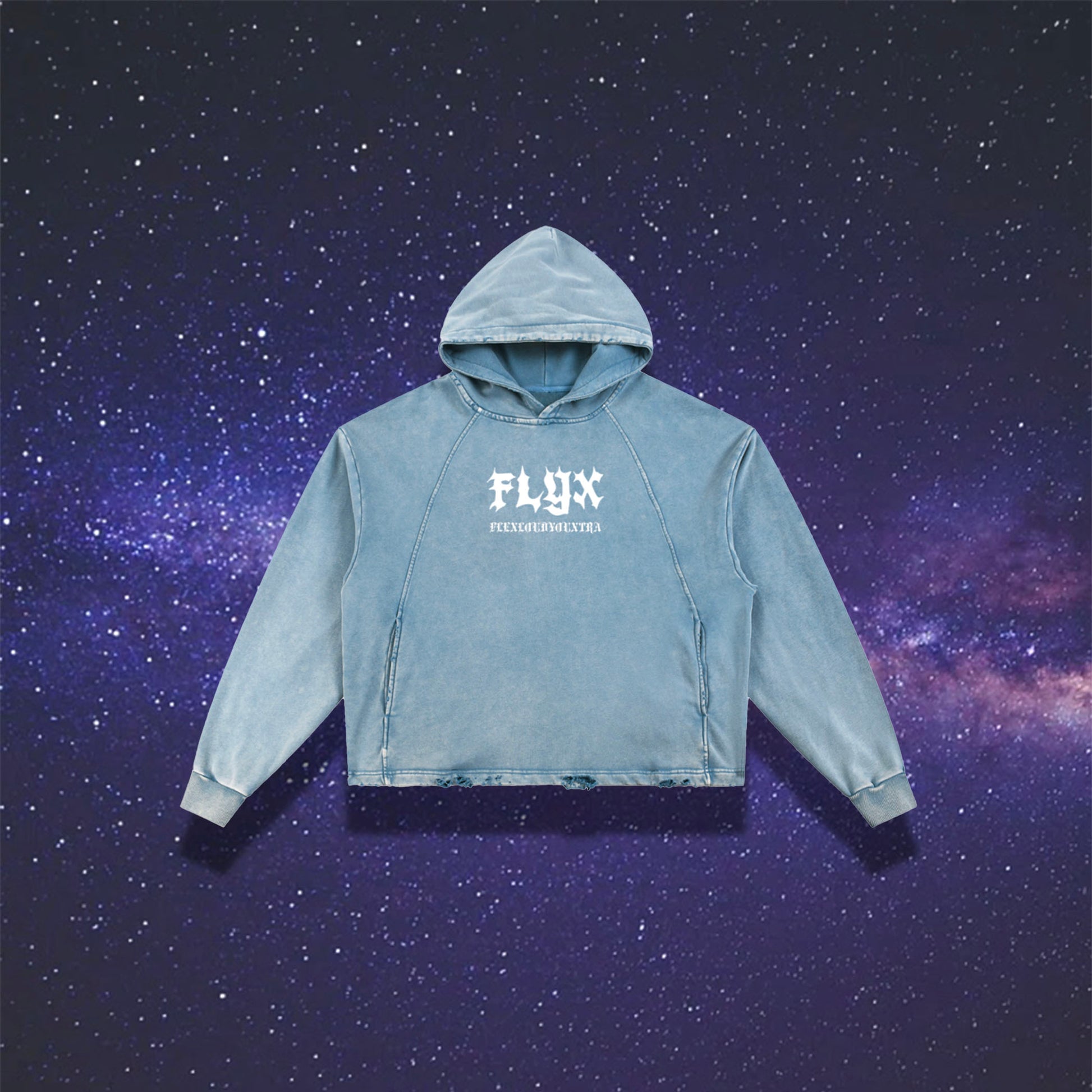 FLYX PREMIUM Essential Logo Vintage Washed Frayed-Hem Hoodie