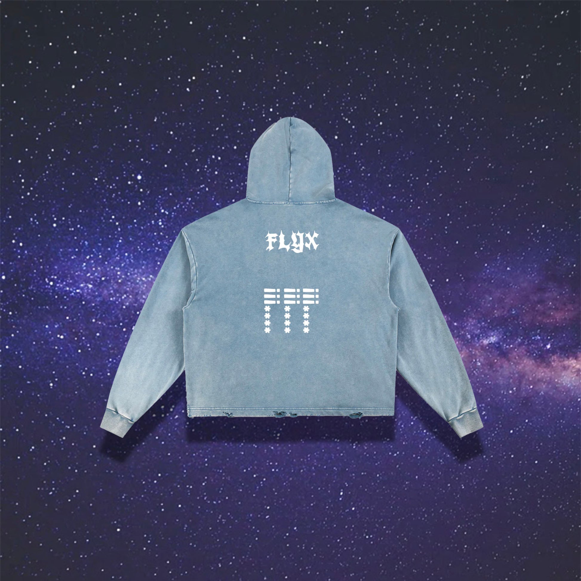 FLYX PREMIUM Essential Logo Vintage Washed Frayed-Hem Hoodie